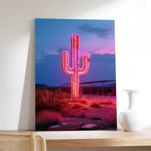 Poster toile cactus néon grand format 50x76 cm haute définition