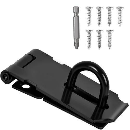 Image of 1 Pcs Door Locks Hasp Latch,3 Inch Stainless Steel Safety Packlock Clasp Hasp Lock Latch,Hasp Lock Latch for Doors,Extra Thick Brushed Finish With Screws (1 Pcs Black Stainless Steel, 3 inch)