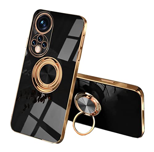 SEEKOO Coque pour Huawei Nova 9 / Honor 50, Ultra Mince Élégant en Silicone Souple Galvanoplastie Design Coque Brillante Antichoc TPU Gel Etui avec 360 Degrés Rotation Bague, Noir Cover