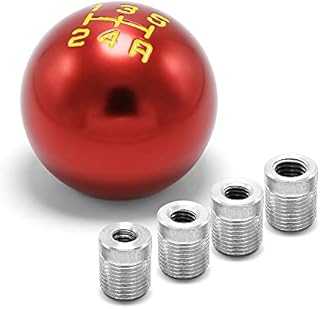(Red) Round Racing JDM Type-R Style 5 Speed Manual Gear Shift Knobs Fit Compatible with Mazda Tacoma STi Nismo 2004 Honda Accord Subaru Focus ST Miata Toyota Adapters Included