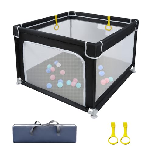 Baby Playpen for Babies and Toddlers,Small Baby Fence Floor Yard,Soft Breathable Mesh, Anti-Slip Base, Mini Play Yard with Pull-Up Ring Safe Anti-Fall Play Yard with Gates,36'X36'in