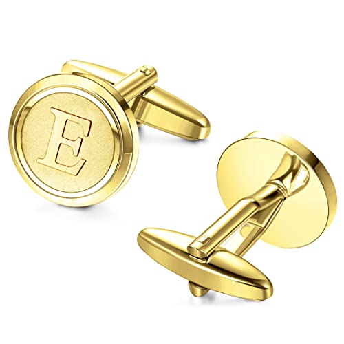 Image of LOYALLOOK Initial Gold Cufflinks for Men Gold Cuff Links Personalized Copper CuffLinks Letter Cufflinks Gift for Groom Husband Father