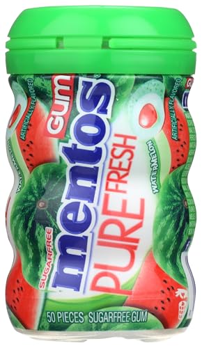 Mentos Pure Fresh Sugar-Free Chewing Gum with Xylitol, Spearmint, 90% Recyclable Curvy Bottle, 50 Pieces per Bottle (Pack of 1)