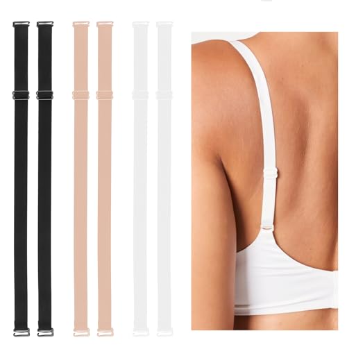 Women's Non-slip Bra Straps, 3 Pairs Adjustable Straps Elastic Bra Shoulder Straps Replacement Decorative Bra Straps White/Skin/Black Color Bra Straps Holder for Women Girls Strapless Bras Underwear