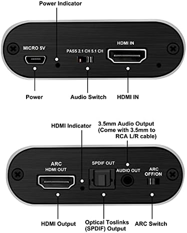 4K@60Hz HDMI Audio Extractor with 1.2m HDMI Cable avedio links, Optical Toslink SPDIF + 3.5mm AUX Stereo Audio Out, HDMI Audio Converter Adapter Splitter Support ARC HDCP1.4 FullHD 1080P 3D