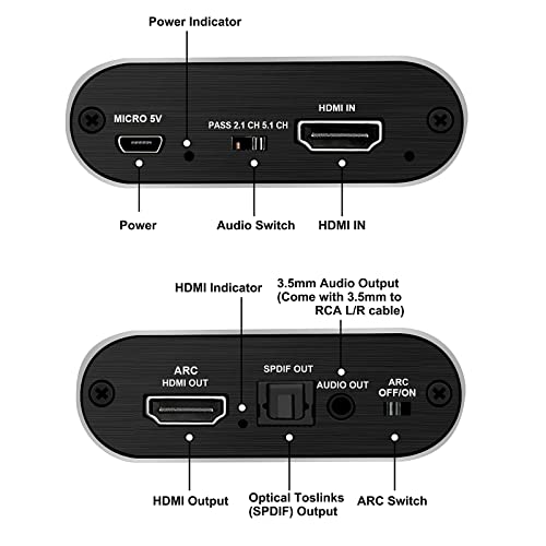 4K@60Hz HDMI Audio Extractor with 1.2m HDMI Cable avedio links, Optical Toslink SPDIF + 3.5mm AUX Stereo Audio Out, HDMI Audio Converter Adapter Splitter Support ARC HDCP1.4 FullHD 1080P 3D