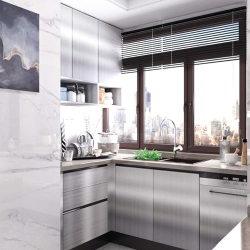 BAYYA Extra Wide Stainless Steel Contact Paper for Appliances 48"x157" Stainless Steel Vinyl Wrap Silver Metallic Wallpaper Peel Stick Kitchen Oil Proof Waterproof Sticker Aluminum Foil Wallpaper by BAYYA - Used condition - Image 6