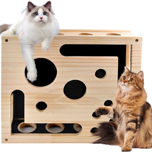 Caja Enriquecimiento Con Rompecabezas Para Gatos, Tablero Rascador, Limas De UñAs Madera Con Rascador, Tablero Rascador Interactivo Con Forma Capullo Para Gatos, Papel Lija Para Gatos De Interior