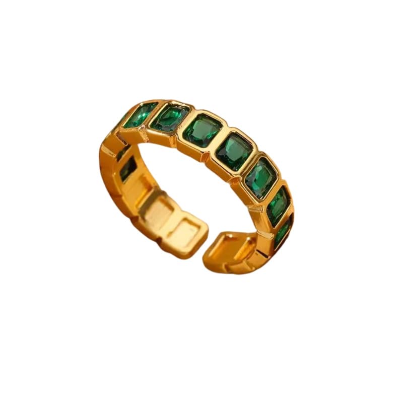 ftk Women Copper Geometric Ring Features Rectangle Zircon Stones and Adjustable Opening Structure-picture-47