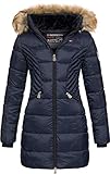 Geographical Norway ABEILLE - Parka grande para mujeres - Abrigo de invierno abrigado - Manga larga y cuello de piel sintética - Chaqueta para mujeres de tela resistente (MARINE M)