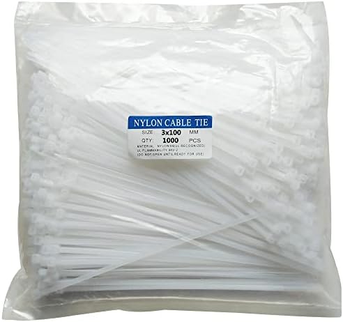 1000 pcs 4 inch Cable Zip Ties Heavy Duty, Premium Plastic Wire Ties with 18 LBS Tensile Strength, UV Resistant Cable Ties, Self-Locking White Nylon Tie Straps