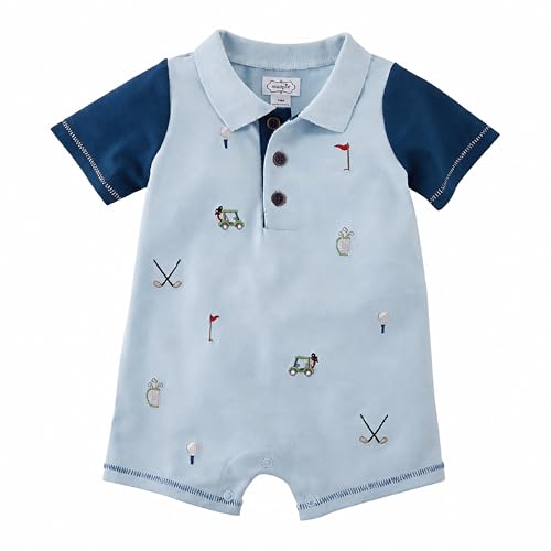 Mud Pie Baby Boys' Golf Pique Schiffly Romper