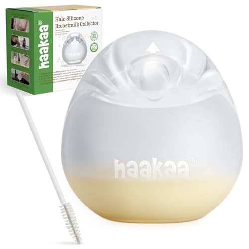 Image of haakaa Halo Silicone Breast Milk Collector - Wearable Manual Breast Pump for Breastfeeding, Hands Free Reusable Breast Milk Shells with Cleaning Brush - 3oz/90ml, 1 Count