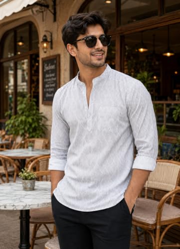 Image of Majestic Man Men's Cotton Regular Fit Short Printed Designer Kurta