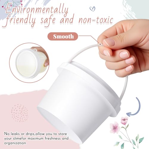 Image of Maxcheck 100 White Containers Bulk with Lids and Handles Plastic Clear Storage Bucket Containers Mini Storage Case for Party DIY Art Craft Pigment Dough Cotton Candy Lotion Small Tools (10oz)