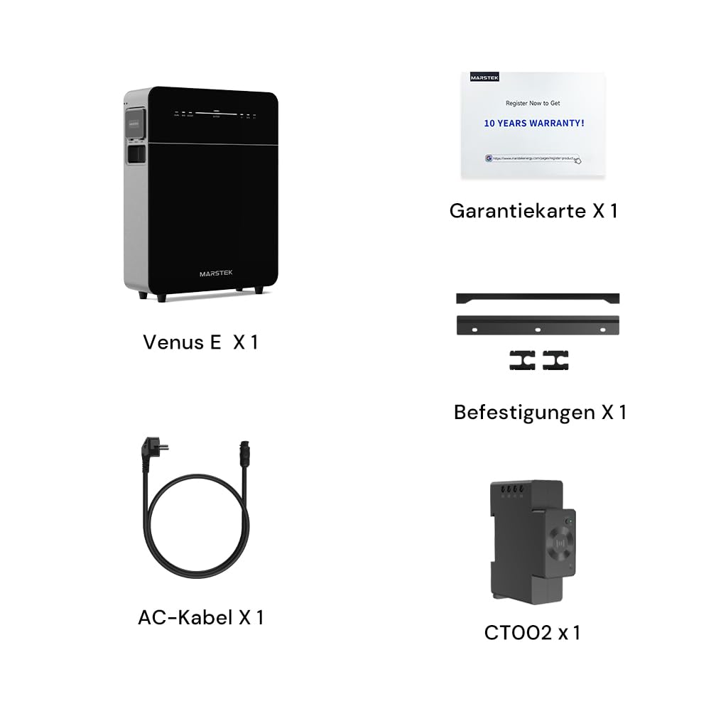 Marstek Venus E 3.0 Balkonkraftwerk mit Speicher: AC Gekoppeltes Energiespeichersystem mit Zähler, 0% MwSt, 5.12kWh LFP, 2,5kW PV-Eingangsleistung/Ausgang, Erweiterung bis zu 15,36kWh, Plug&Play