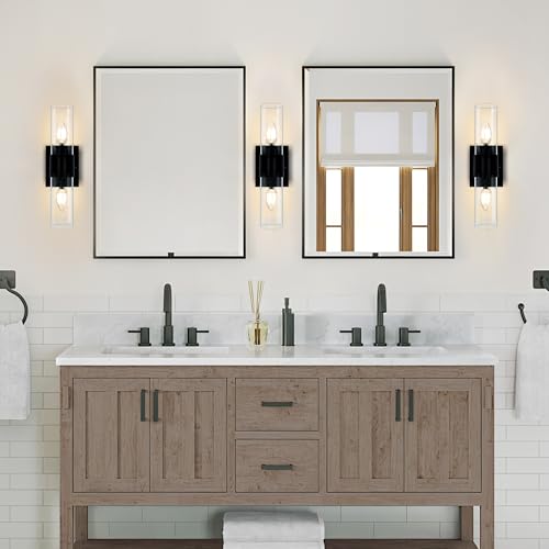 Image of Bathroom Light Fixtures, 2-Light Vanity Lights for Bathroom Vanity Light with Glass Tube Modern Linear Wall Sconce for Bedroom Hallway Living Room Over Mirror
