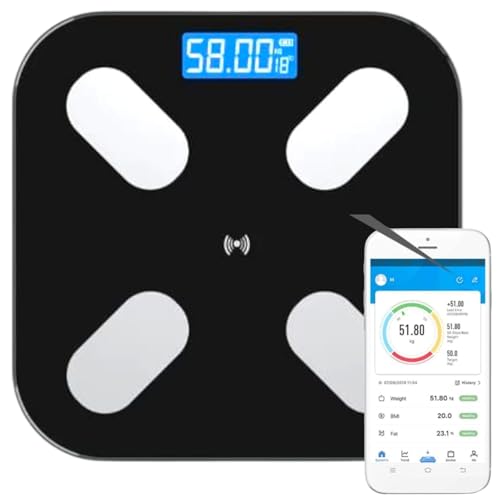 Smart Scales for Body Weight, Digital Bathroom Scales with Bluetooth, Body Fat Scale, 12 Measurements, Weight/Body Fat/BMI, Fitness Body Composition Analysis, Black, lbs/kg, Home,Gym And Daily Use