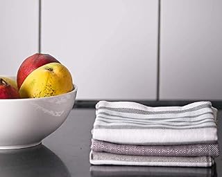 Penguin Home® 100% Pure Cotton Grey Tea Towel for Kitchen | Set of 5 Kitchen Towels | Soft & Durable Kitchen Cloths Towel Set | Multiple Patterns | Machine Washable Dish Cloths, T Towels, Dish Towels