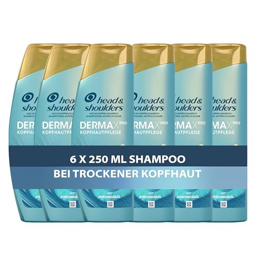 Head & Shoulders DermaXPro Pflegende Feuchtigkeit Anti-Schuppen-Shampoo 6x250ml mit Kokosöl und Ceramide-Komplex. 72H Feuchtigkeit für Trockene Kopfhaut