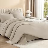 Litanika Comforter King Size Set Oatmeal - 7 Pieces Bed in a Bag King Bedding Comforter Sets, Plain Lightweight Bed Set with Comforter, Sheets, Pillowcases & Shams
