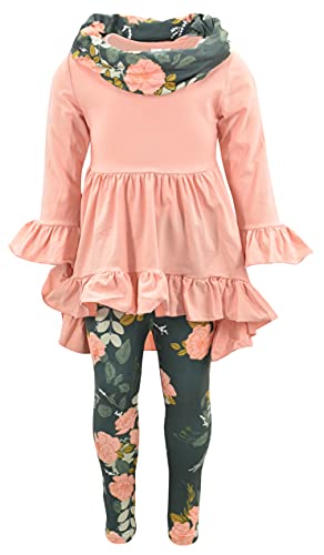 Image of Unique Baby Girls Kids Toddler 3pc Outfit Set Long Sleeve Cotton Blend Tunic Top Leggings and Scarf