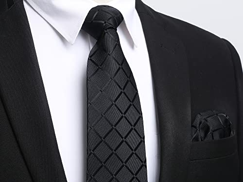 Image of Enlision Ties for Men Plaid Stripe Tie Handkerchief Woven Classic Formal Necktie Pocket Square Clip Set