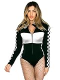 Beauty's Love Halloween Speed Car Driver Bodysuit Racer Jumpsuit Costumes (black/white, Medium)