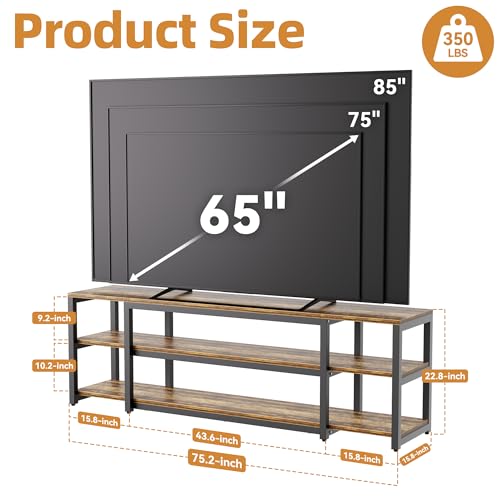 Image of Aquzee 85 inch TV Stand, Entertainment Center for 70 75 80 85 inch TV, 75.2 inch Wide Wood Television Console Table for Living Room Bedroom Gaming Room, Rustic Brown