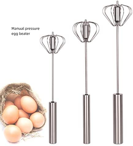 Batidor de Huevos semiautomático de Acero Inoxidable, batidor de Huevos Giratorio a presión Manual, Mezclador de Huevos Manual de Cocina para el hogar (36,5 * 7CM)