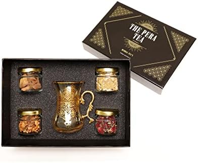 THE PERA TEA Organic Assorted Tea Gift Set for Tea Lovers - Premium Gourmet Herbal Teas Variety - 4 Teas and 1 Tea Glass in a Luxury Tea Gift Box