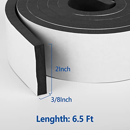 Image of Kikerike Self Adhesive Foam Tape Weatherstrip 2In x 3 /8In x 6.5Ft High Density Foam Insulation Strips Seal Weather Stripping with Strong Adhesive for Door and Window Sound Isolation Soundproofing