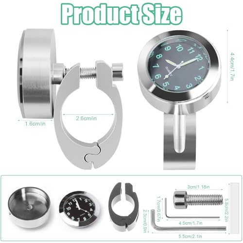 TaimeiMao Motorraduhr,Wasserdicht Leuchtend Motorraduhren für Lenker,Lenkerhalterung Uhr für Motorräder,Motorrad Fahrrad Uhr Universal,Motorrad zubehör für Motorräder(Silber)