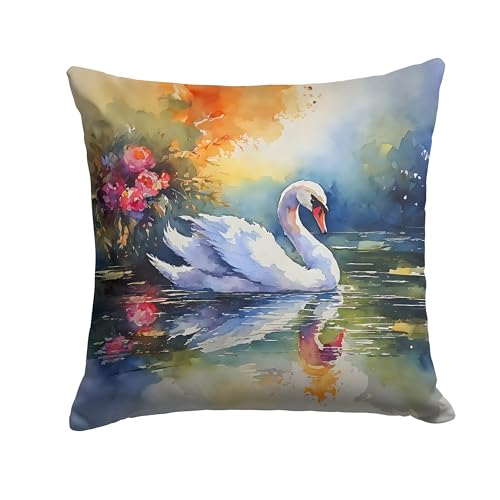 Caroline's Treasures Swan Throw Pillow Machine Washable, Indoor Outdoor Decorative Pillow for Couch, Bed or Patio, 14Hx14W