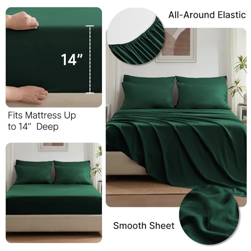Anluoer California King Size Bed in a Bag 7 Pieces,Emerald Green Cal King Comforter Set with Sheets,All Season Bedding Sets with Comforter,Pillow Shams,Pillowcases,Flat Sheet,Fitted Sheet