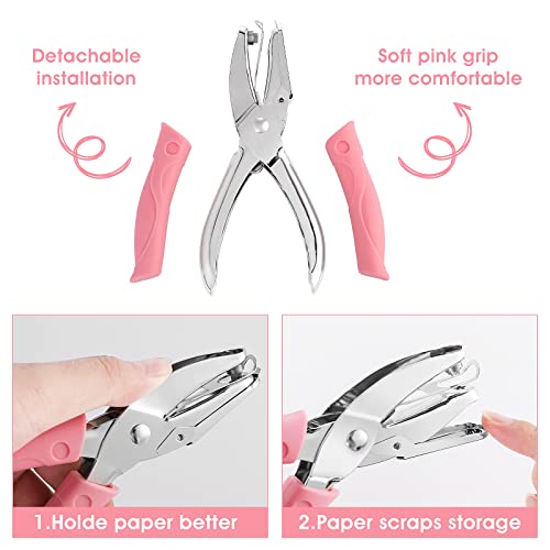 Heart Hole Puncher Tiny Hole Punch Heart Shape Hole Handheld Single Paper Hole Punch, Puncher With Pink Soft Thick Leather Small Mini Metal Single Handheld Hole Paper Punch(Heart 0.22 Inch) #TOP3
