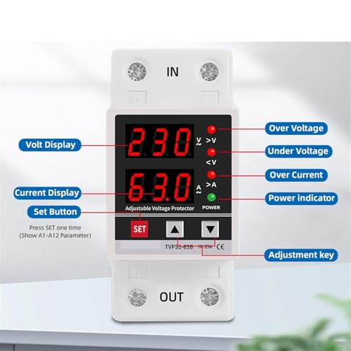 Protector contra sobretensiones carril Din ajustable 63A con relé digital protección 230V 4