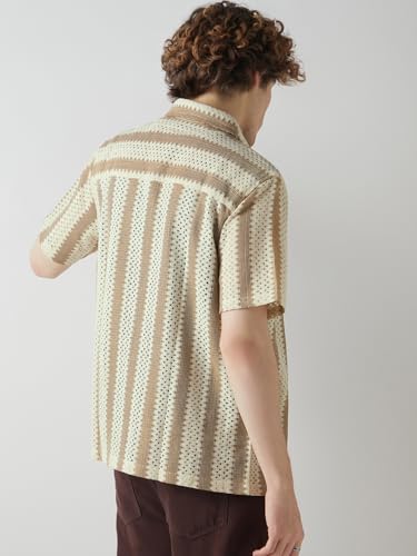 Image of Bewakoof Men's Striped Oversized Fit Half Sleeve Collar Lace Shirt