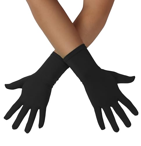 ATHX Mens and Womens Gloves Costume Accessories Wrist Length Spandex Stretch Halloween Cosplay Party Wedding Prom Gloves (Black Free Size)
