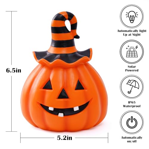 Halloween Pumpkin Outdoor Solar Light, Jack O Lantern with Witch Hat - image 2