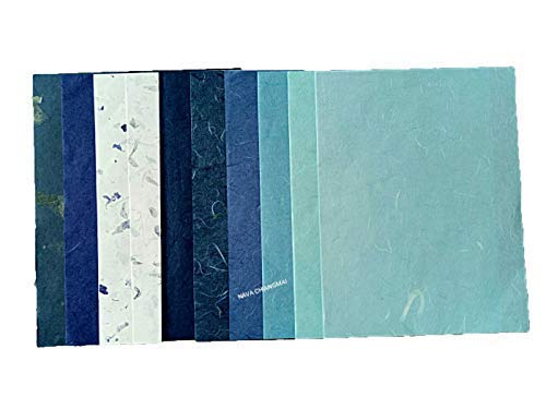 Nava Chiangmai Flowers Thin Standard Color Of Mulberry Paper Sheets For Decorative, Diy, Craft, Scrapbook, Wedding, Art, Tissue Japan (Mixed Blue) #TOP3