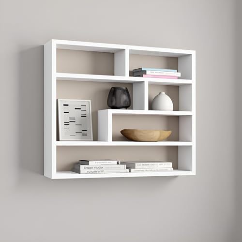 Image of FURNEASER Wall Shelves for Living Room, Hanging Decoration & Corner Display Shelf, Modern & Stylish Bookcase Bookshelf for Home Office Wall Decoration (White)