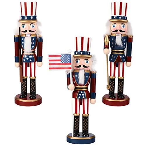 Pretyzoom 3 Pcs Patriotic Nutcracker Puppet 10 Inch Wood Nutcracker Desk Topper 4Th Of July Party Christmas Party Decorations #TOP1