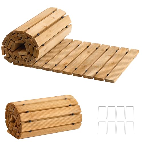 Wooden Garden Pathway,Wooden Walkway with Non-Slip Surface, Roll Out Wooden Pathway Weather-Resistant Walkway for Outdoor Patios Wedding Party Pathways (Brown, 8FT)