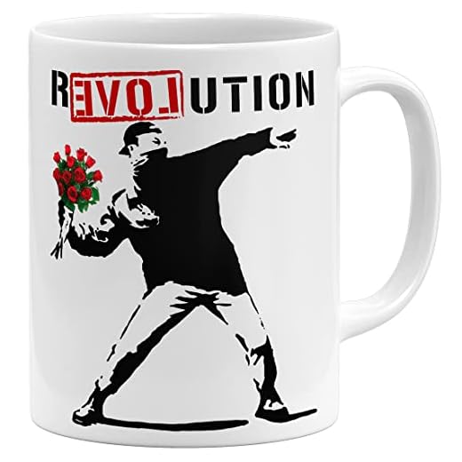 OM3 Banksy Love Revolution - Taza de cerámica (325 ml, impresión en ambos lados), color blanco