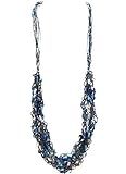 Adjustable Ladder Yarn Necklace Scarf Blue Silver