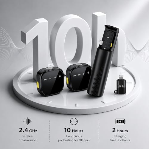 Image of Wireless Lavalier Microphone with Charging Case, Lightning & Type-C Receiver, AI Noise Cancellation, Clip-On Mic for Vlogging, Streaming & Recording