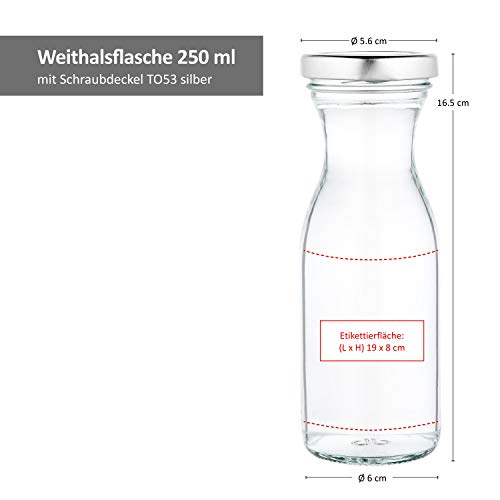 Foto von MamboCat 6er Set Milchflaschen 250ml + Twist-Off Deckel TO53 Silber I Kleine Flaschen zum Befüllen I Weithalsflasche zum Einkochen I Einmachflaschen Vorratsflasche I Glasflaschen luftdicht