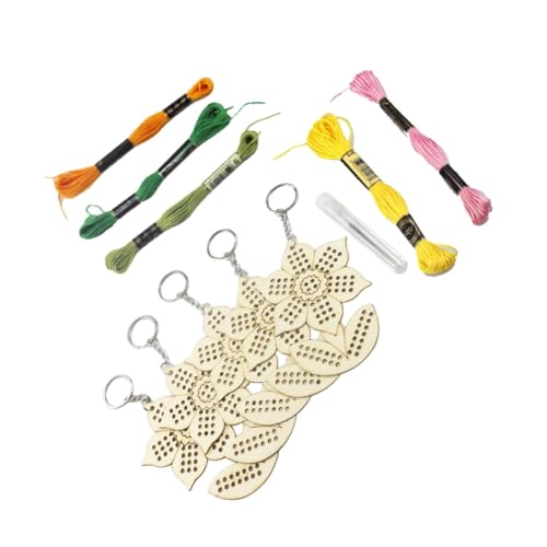 Kit de punto de cruz de madera manualidades navideñas DIY con agujas obtusas 5 piezas