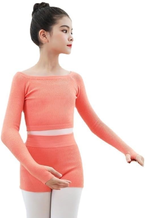 Ballet Wrap Top Girls Top Combo with Booty Shorts Ballet Dance Gymnastics Wear Knitted Leg Warmer Long Sleeve Pull Over Sweater Winter Set(Green Top and Pants,130 Height 110-130cm)